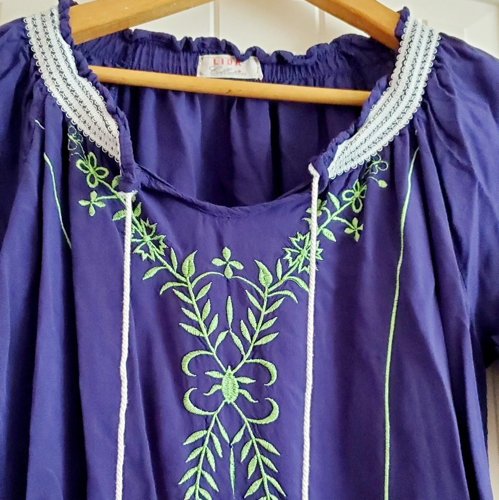 Lida Collection blue & green boho peplum top - Picture 3 of 5